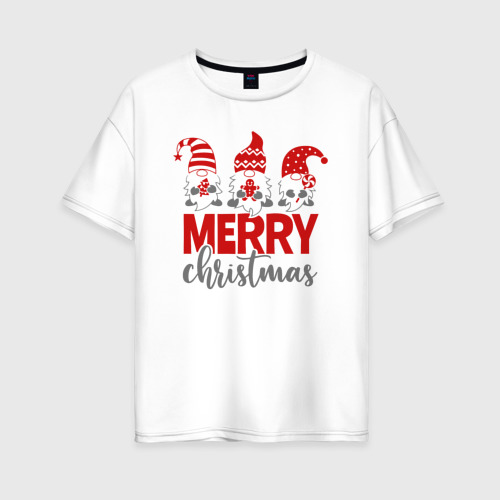 Женская футболка хлопок Oversize Merry Christmas dwarves, цвет белый