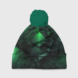 Зеленая и  черная   абстракция   геометрическая – Шапка 3D c помпоном с принтом купить