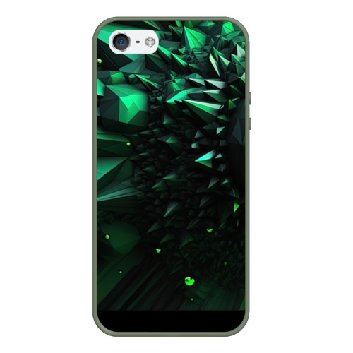 Чехол для iPhone 5/5S матовый Зеленая и черная   абстракция  геометрическая, цвет темно-зеленый