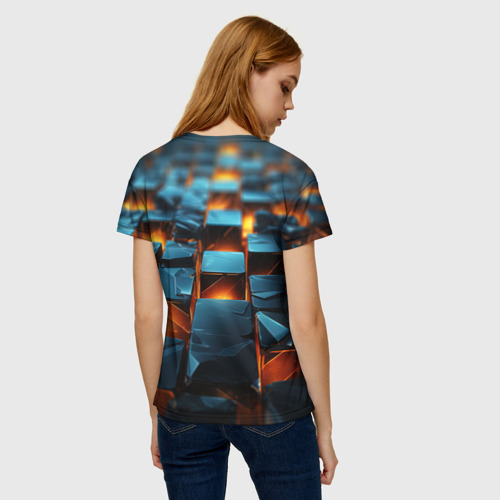 Женская футболка 3D с принтом Темные плитки в лаве, вид сзади #2