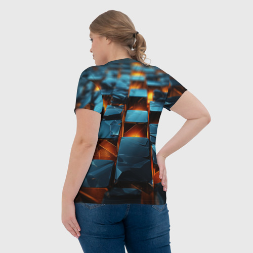 Женская футболка 3D с принтом Темные плитки в лаве, вид сзади #2