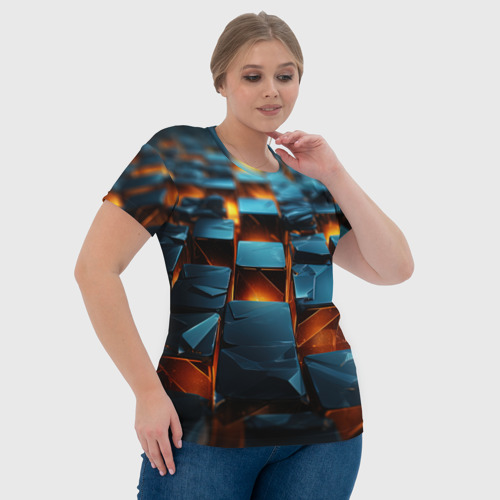 Женская футболка 3D с принтом Темные плитки в лаве, фото #4