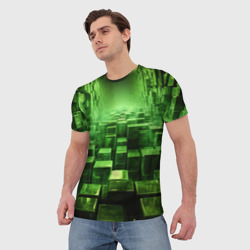Мужская футболка 3D Зеленые квадраты в лабиринте  - фото 2