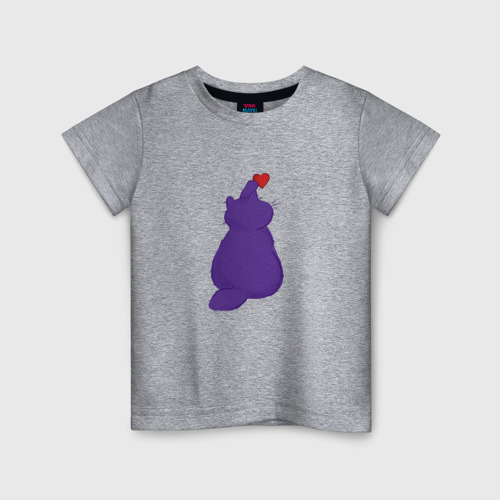 Детская футболка хлопок Котик играет с сердецком, цвет меланж