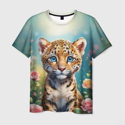 Портрет леопарда с розами – Мужская футболка 3D с принтом купить со скидкой в -26%