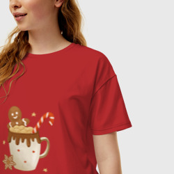 Женская футболка хлопок Oversize Кофе с маршмэллоу и имбирным пряником - фото 2