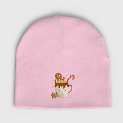 Мужская шапка демисезонная Кофе с маршмэллоу и имбирным пряником, цвет светло-розовый
