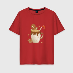 Женская футболка хлопок Oversize Кофе с маршмэллоу и имбирным пряником