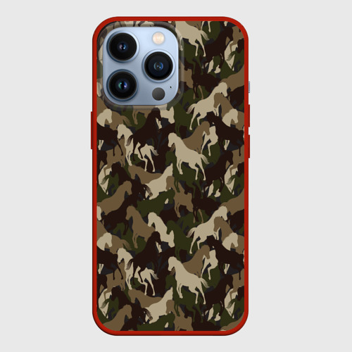 Чехол для iPhone 13 Pro с принтом Лошади камуфляж, вид спереди #2