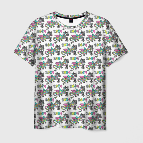 Мужская футболка 3D с принтом Паттерн детский со Змеем Горынычем, вид спереди #2