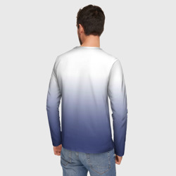 Лонгслив с принтом Туманный градиент бело-синий для мужчины, вид на модели сзади №2. Цвет основы: белый