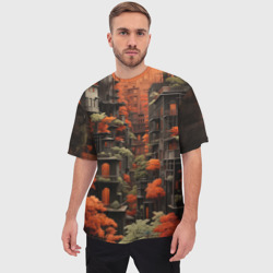 Мужская футболка oversize 3D Сумерки в осенним городе - фото 2