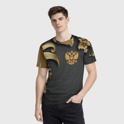 Мужская футболка 3D Золотой герб России и объемные узоры - фото 2