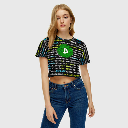 Женская футболка Crop-top 3D Bitcoin сатоши , цвет 3D печать - фото 4