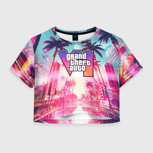 Женская футболка Crop-top 3D Gta 6 logo vice city style, цвет 3D печать