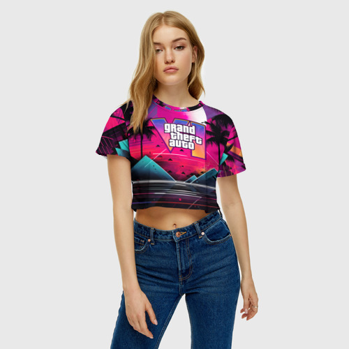 Женская футболка Crop-top 3D GTA 80s style, цвет 3D печать - фото 3