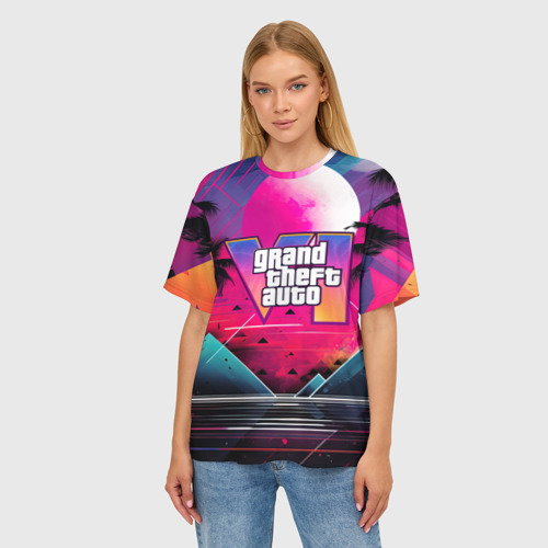 Женская футболка oversize 3D GTA 80s style, цвет 3D печать - фото 3