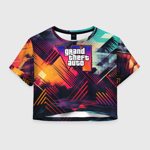 Женская футболка Crop-top 3D GTA 6 abstract logo, цвет 3D печать