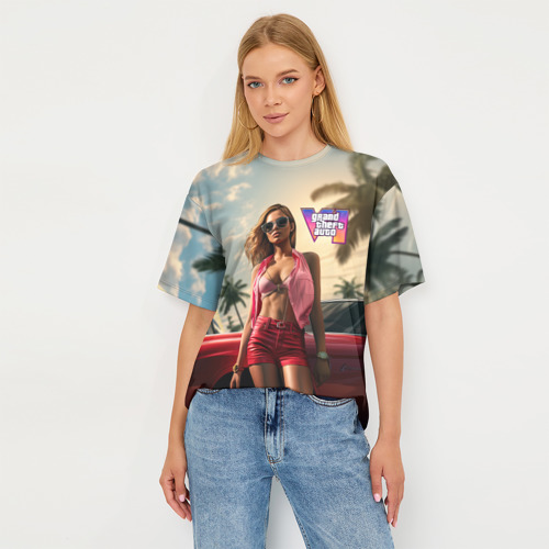 Женская футболка oversize 3D Девушка GTA 6, цвет 3D печать - фото 5