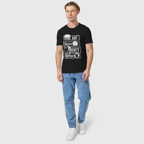 Мужская футболка хлопок Еда сон хоккей, цвет черный - фото 5