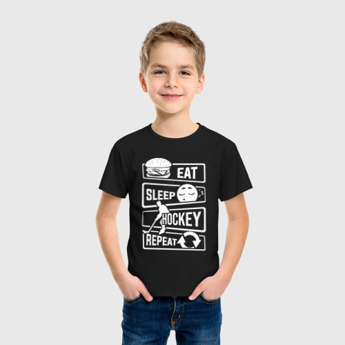 Детская футболка хлопок Еда сон хоккей, цвет черный - фото 3