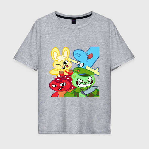 Мужская футболка хлопок Oversize Four happy tree friends, цвет меланж