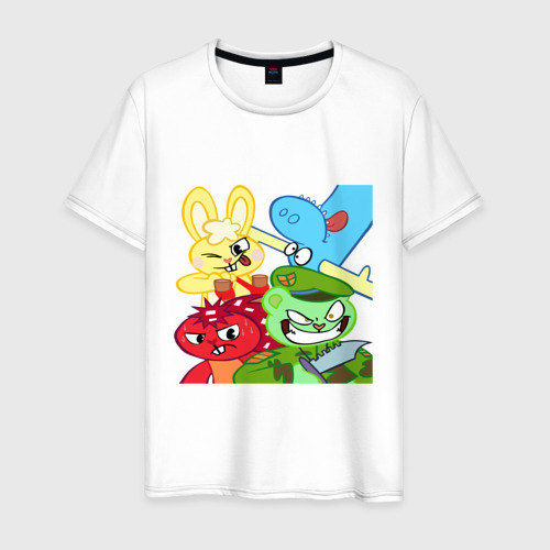 Мужская футболка из хлопка с принтом Four happy tree friends, вид спереди №1