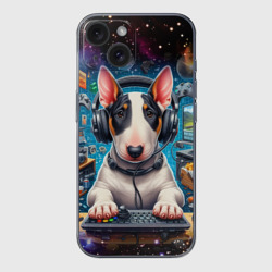 Чехол для iPhone 15 силиконовый с защитой камеры Причудливый мир геймера - бультерьер