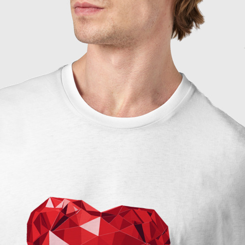 Мужская футболка хлопок с принтом Красное рубиновое сердце, фото #4