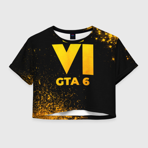 Женская футболка Crop-top 3D GTA 6 - gold gradient, цвет 3D печать