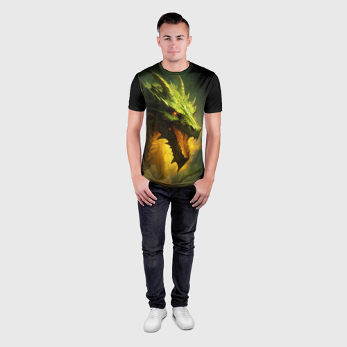 Мужская футболка 3D Slim Злой зеленый дракон 2024, цвет 3D печать - фото 4
