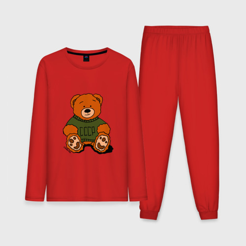 Мужская пижама с лонгсливом хлопок Мишка родом из СССР, цвет красный