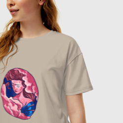 Женская футболка хлопок Oversize Девушка парящая в облаках - фото 2