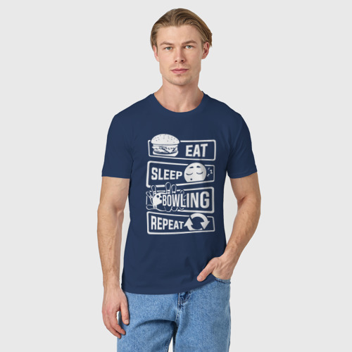 Мужская футболка хлопок Еда сон боулинг, цвет темно-синий - фото 3