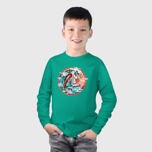 Детский лонгслив хлопок с принтом Японский карп кои, фото на моделе #1