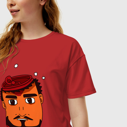Женская футболка хлопок Oversize Грустная банка, цвет красный - фото 3
