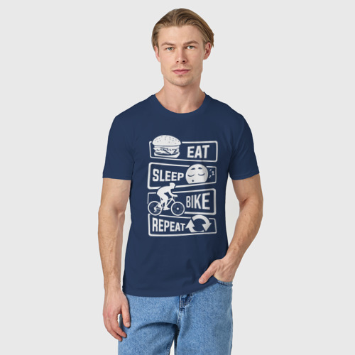 Мужская футболка хлопок Eat sleep bike, цвет темно-синий - фото 3
