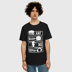 Мужская футболка хлопок Oversize Еда сон лыжи - фото 2