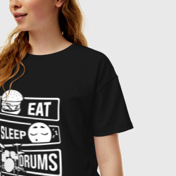 Женская футболка хлопок Oversize Еда сон барабаны - фото 2