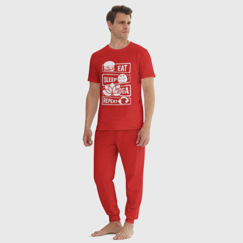 Мужская пижама хлопок с принтом Eat sleep yoga, вид сбоку #3