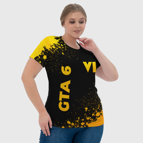 Женская футболка 3D GTA 6 - gold gradient вертикально, цвет 3D печать - фото 6