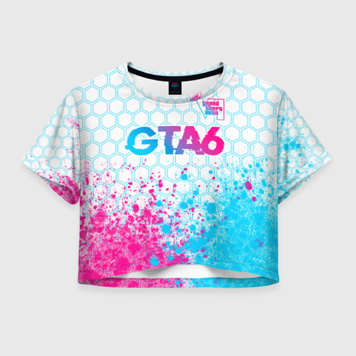 Женская футболка Crop-top 3D GTA6 neon gradient style посередине, цвет 3D печать