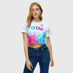 Женская футболка Crop-top 3D GTA6 neon gradient style посередине - фото 2