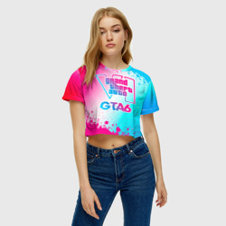 Женская футболка Crop-top 3D GTA6 neon gradient style - фото 2