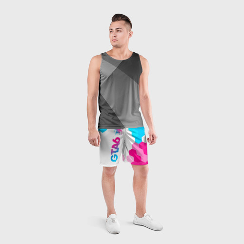 Мужские шорты спортивные с принтом GTA6 neon gradient style по-вертикали, вид сбоку #3