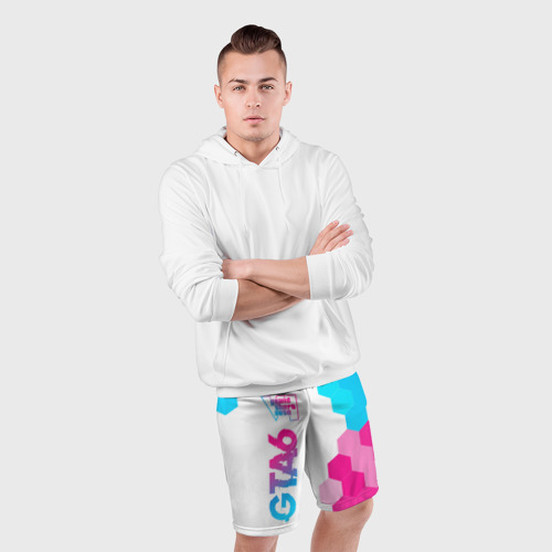Мужские шорты спортивные с принтом GTA6 neon gradient style по-вертикали, фото #4