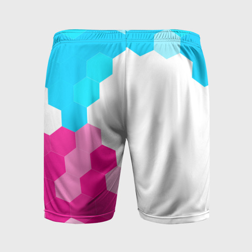 Мужские шорты спортивные с принтом GTA6 neon gradient style по-вертикали, вид сзади #1