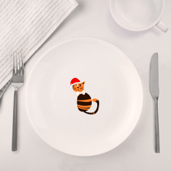 Набор: тарелка + кружка Рыжий кот в Новый год - фото 2