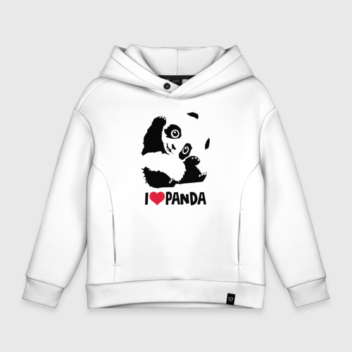 Детское худи Oversize хлопок I love panda, цвет белый