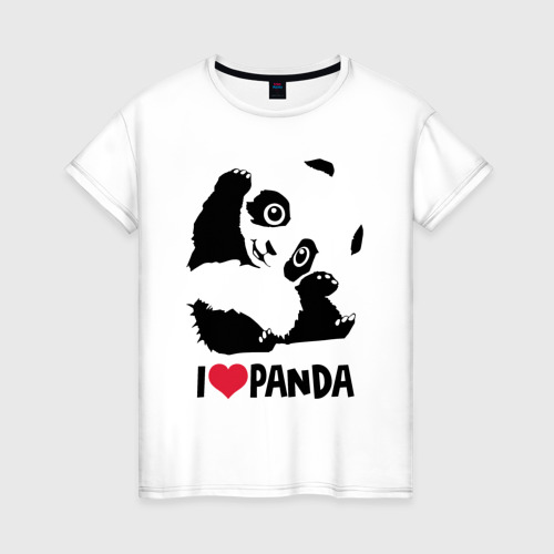 Женская футболка из хлопка с принтом I love panda, вид спереди №1